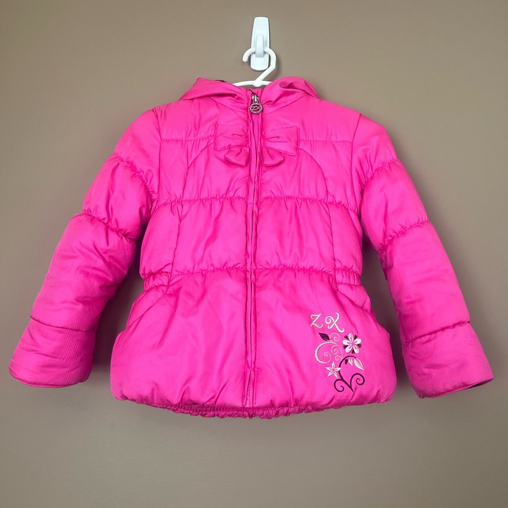 {ZeroXposur} Puffer Winter Jacket with Bow & Flower Details Pink - Girls S (4)